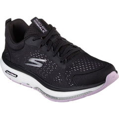 Women's Wide Fit Skechers 124933 Go Walk Workout Walker Trainers - Black/Lavender