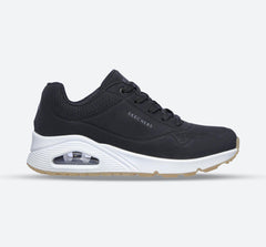 Women's Wide Fit Skechers 73690 Uno Stand On Air Walking Street Wear Trainers - Black/White