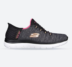 Women's Wide Fit Skechers 149937W Summits Dazzling Haze Vegan Trainers - Black/Multi