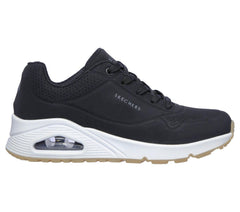 Women's Wide Fit Skechers 73690 Uno Stand On Air Walking Street Wear Trainers - Black/White