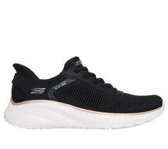 Women's Wide Fit Skechers Slip-ins 117497 Waves Bobs Sport Squad Trainers - Black/Gold