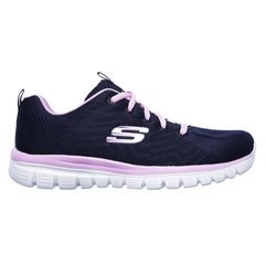 Women's Wide Fit Skechers 12615 Graceful Get Connected Sports Trainers - Navy/Pink