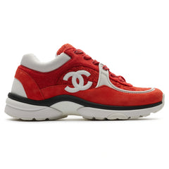 Chanel CC Logo Suede Red Tweed Sneaker
