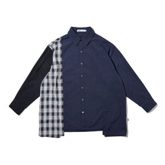 LAKH Paneled Patchwork Long Shirt Navy