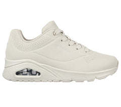 Women's Wide Fit Skechers 73690 Uno - Stand On Air Walking Street Wear Trainers - Off White