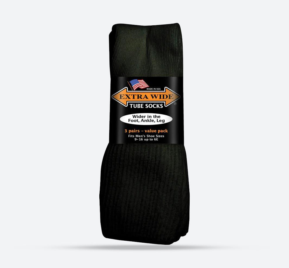 Mens Extra Wide EW801 3-Pairs Tube Crew Socks