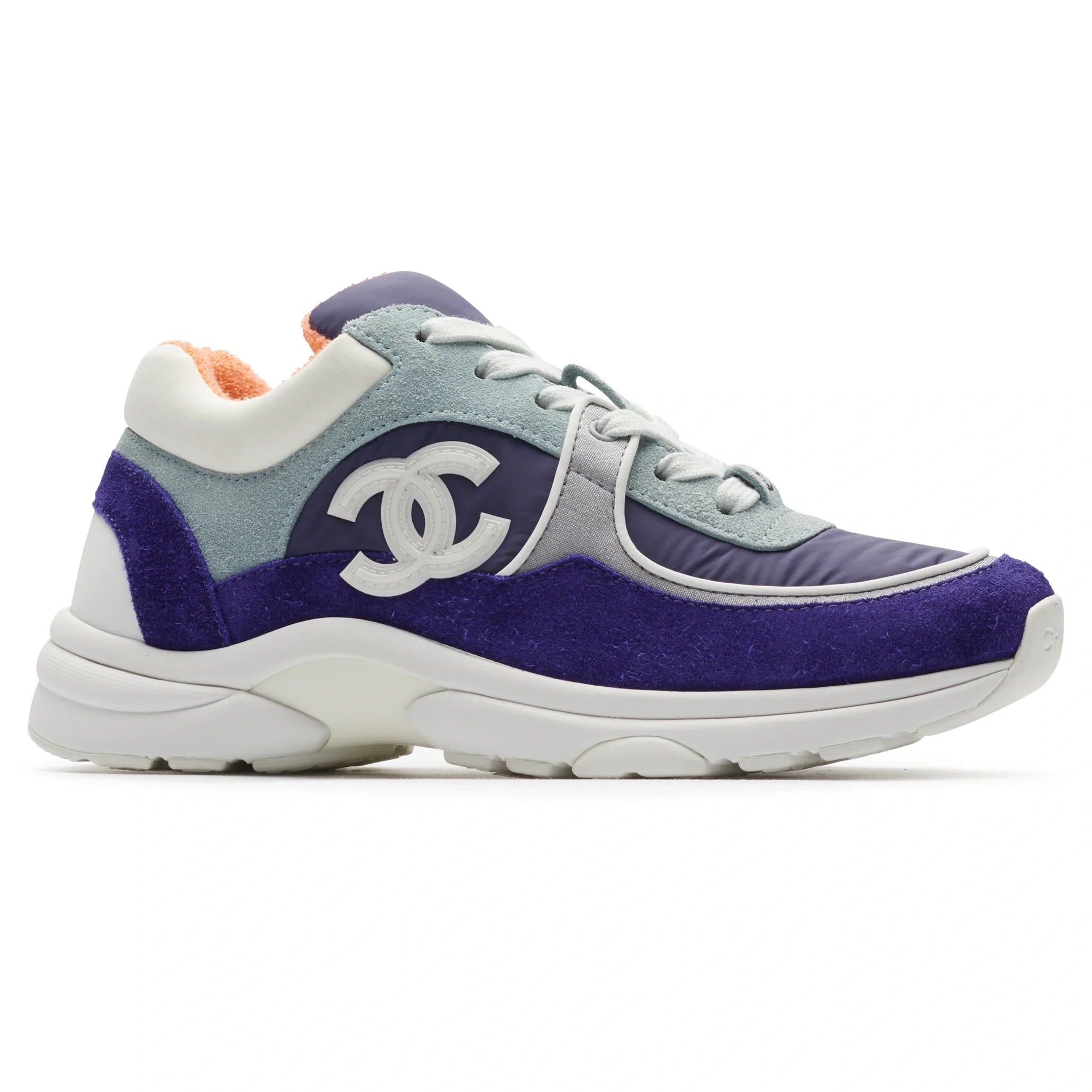 Chanel CC Logo Suede Nylon Purple Blue Sneaker