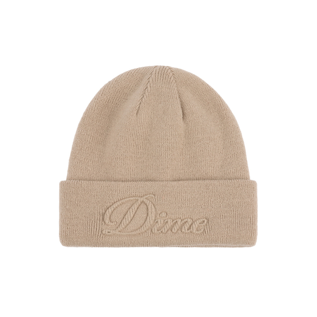 Dime Cursive Fold Beanie Tan