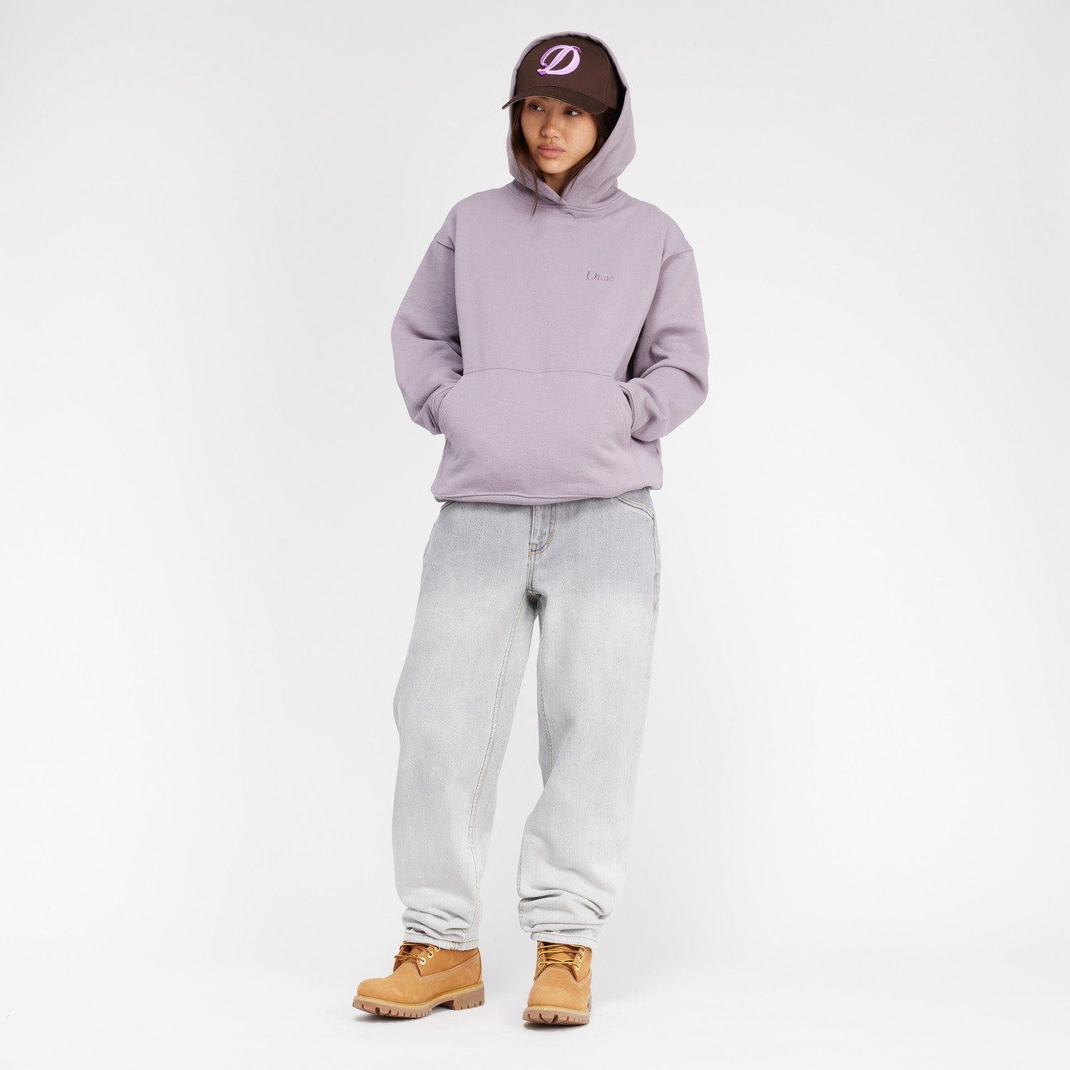 Dime Men Classic Small Logo Hoodie Plum Gray