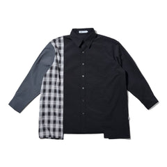 LAKH Paneled Patchwork Long Shirt Black