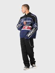 Lumi3re Knitted Race Jacket | Black/Blue