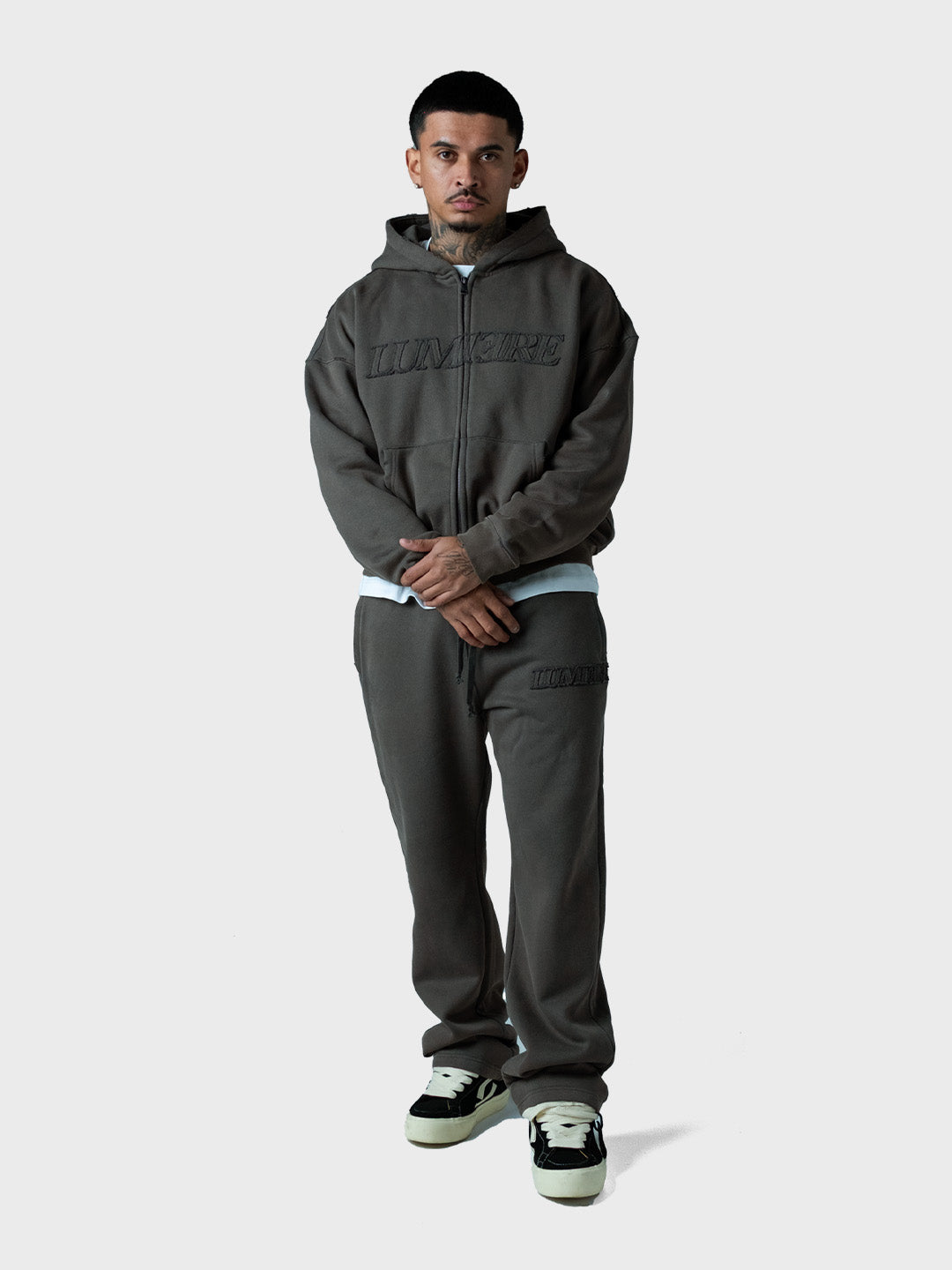 Lumi3re Logo Zipper Tracksuit | Washed Dark Grey