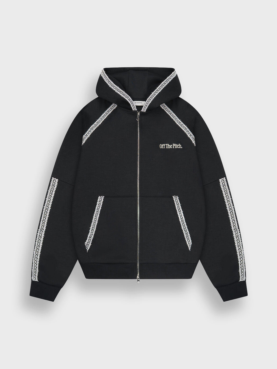 Off The Pitch Adorment Zip Hoodie | Black