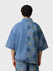 Off The Pitch Fraktur Denim Shirt | Stone Wash