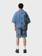 Off The Pitch Fraktur Denim Shirt | Stone Wash