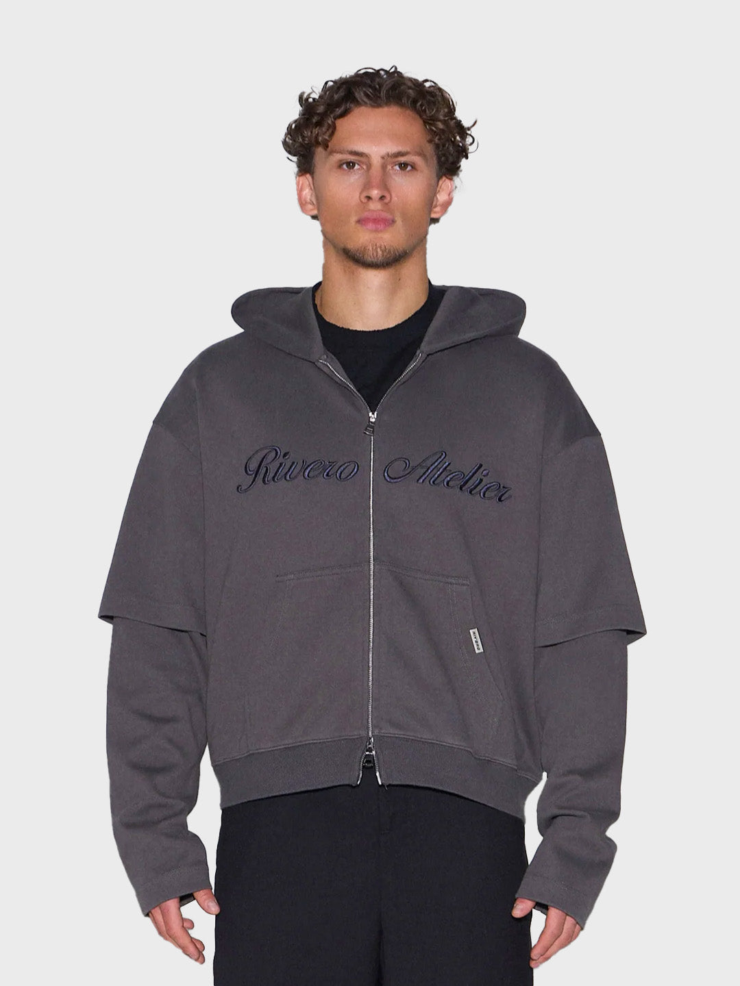 Rivero Atelier Double Layered Zip Hoodie | Dark Grey